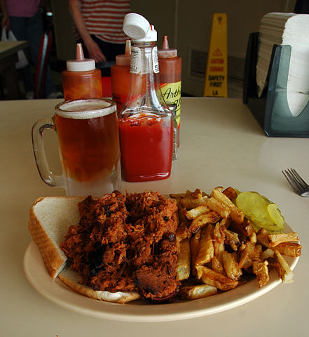 Boulevard Pale Ale, pulled pork and fries